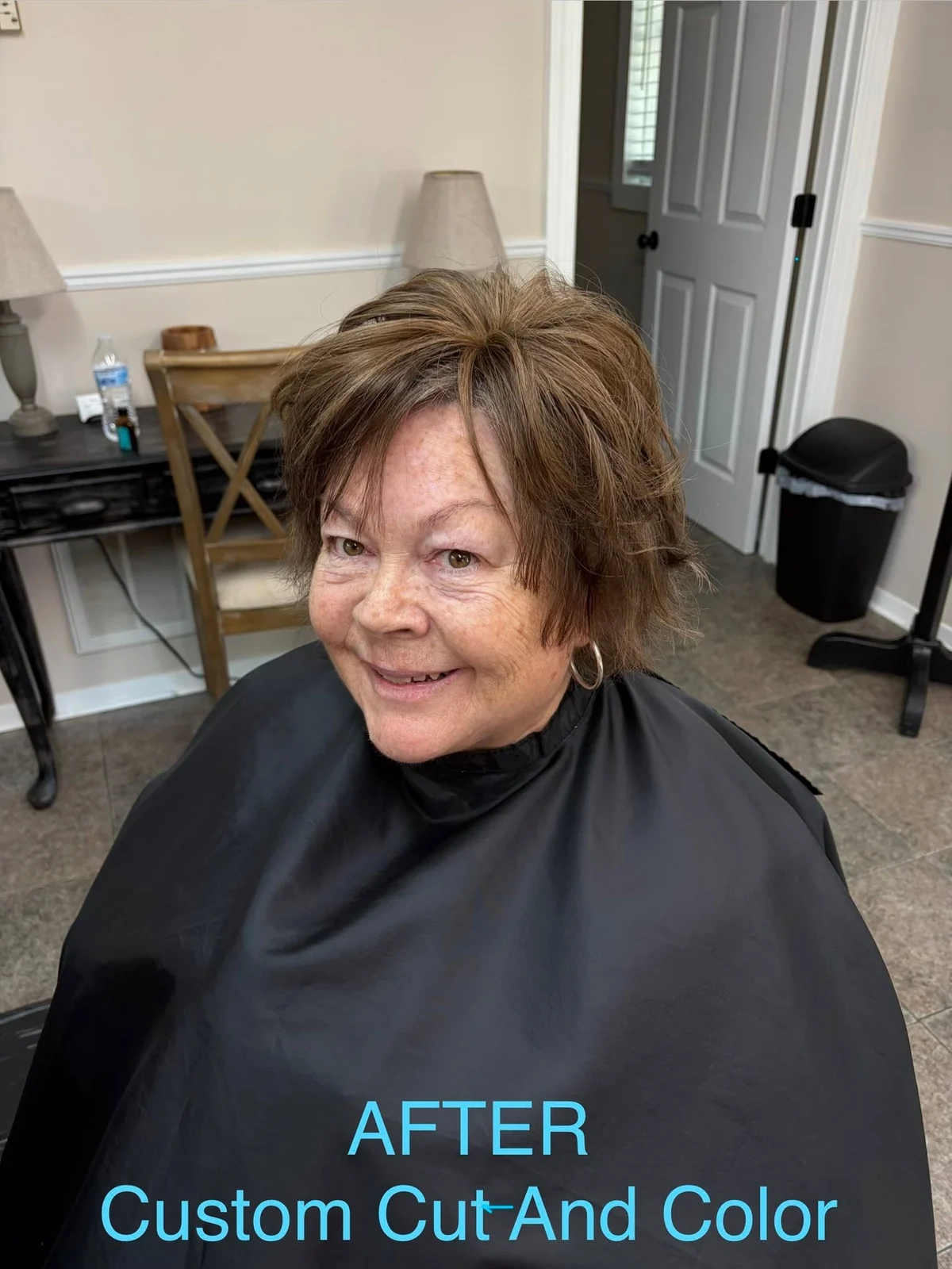 Finished custom cut and color with a brunette bob