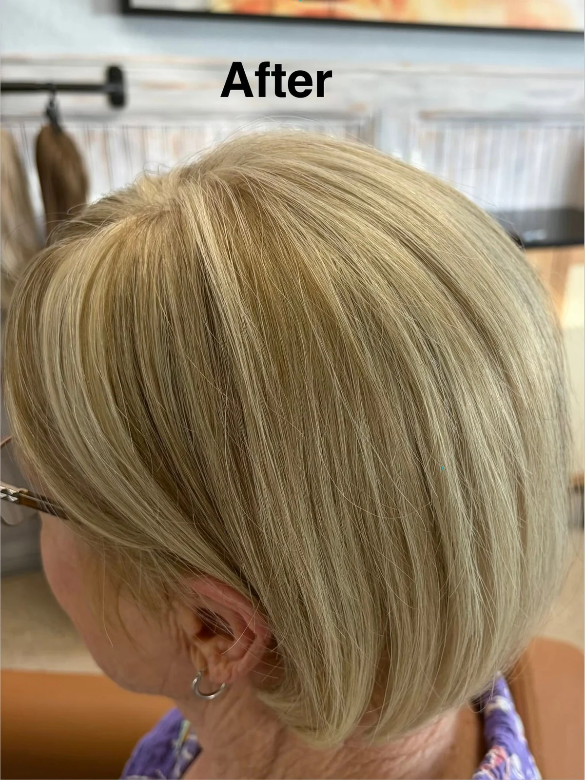 Blonde topper after custom cut and color