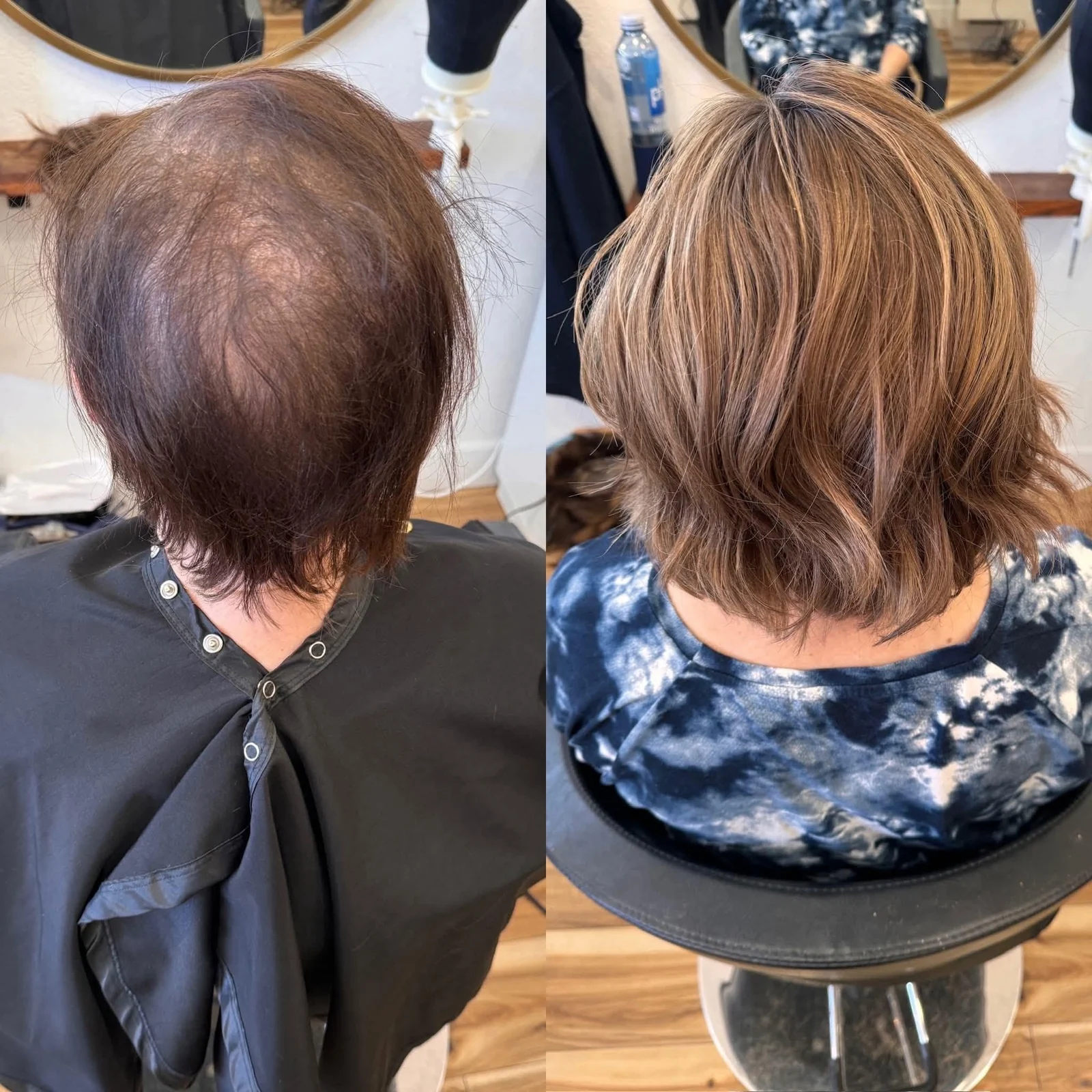 Before and after auburn hair topper transformation